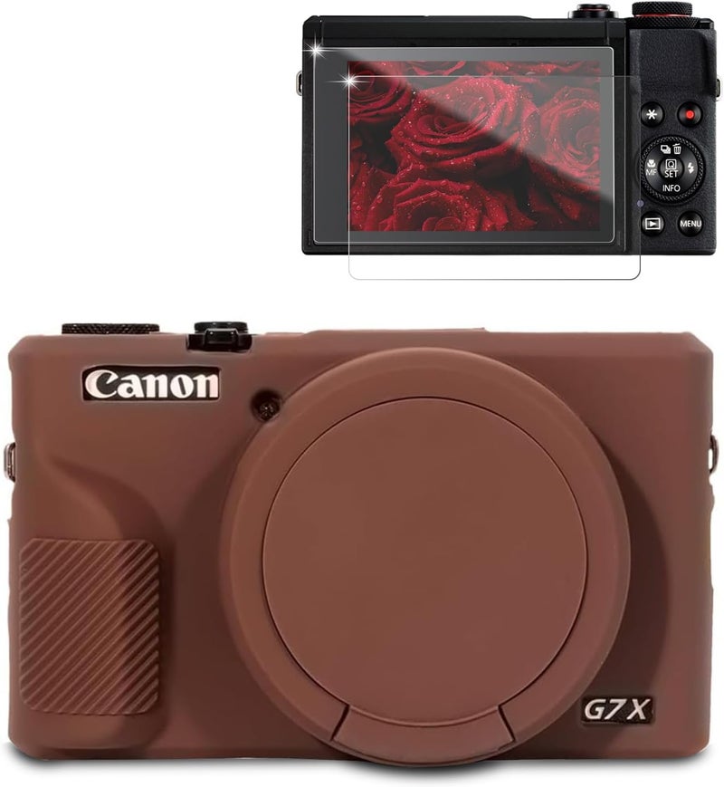 Frevyve Case for Canon G7X Mark III Camera, Soft Silicone Protective Case, Slim Fit Sleeve with Removable Lens Cover and Screen Protector Accessories, Lightweight, Anti-Scratch (Dark Brown) - Image 1